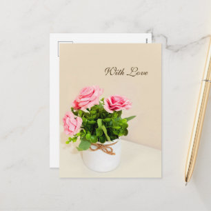 Met liefde roze rozen  feestdagenkaart