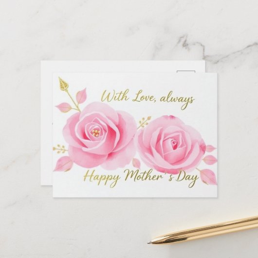 Met liefde roze rozen Moederdag mama Briefkaart (Voorkant / Achterkant in situ)