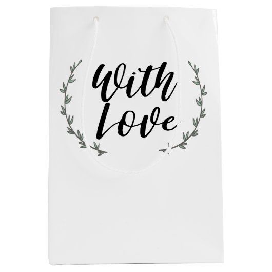 Met liefde rustieke groen bloemige takken bruiloft medium cadeauzakje (Voorkant)