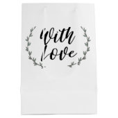 Met liefde rustieke groen bloemige takken bruiloft medium cadeauzakje (Achterkant)