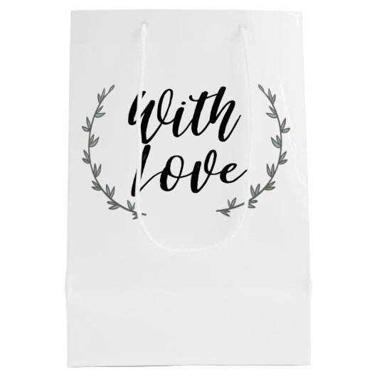 Met liefde rustieke groen bloemige takken bruiloft medium cadeauzakje (Achterkant)