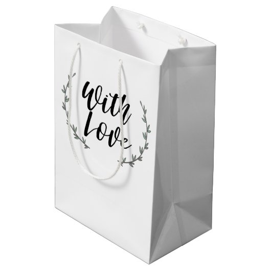 Met liefde rustieke groen bloemige takken bruiloft medium cadeauzakje (Achterkant Gekanteld)