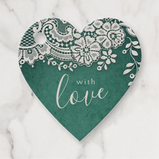 Met liefde smaragd elegant kant bedankjes labels (Voorkant)