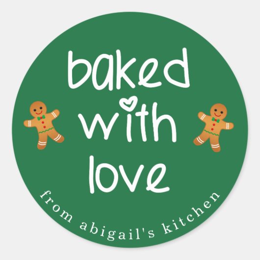Met liefde uitgelekt, ontbijtkoek voor kerstmannen ronde sticker (Voorkant)