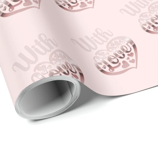 Met liefde Valentijn roos gouden harten roze Cadeaupapier (Rol Hoek)
