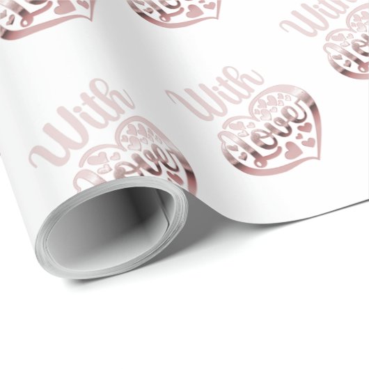 Met liefde Valentijn roos gouden harten wit Cadeaupapier (Rol Hoek)