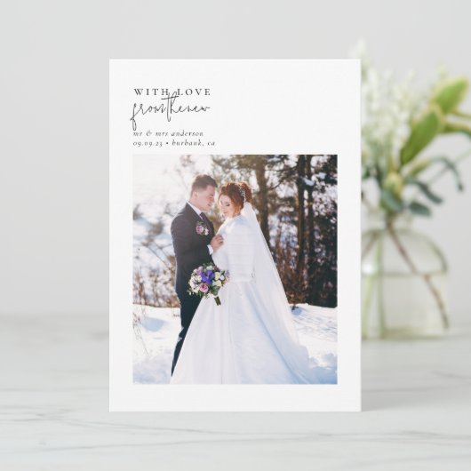 Met liefde van de nieuwe Mr & Mrs Wedding Bedankkaart (Staand voorkant)