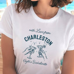 Met liefde van [Your City] Custom Bachelorette T-shirt<br><div class="desc">Clink,  nippen,  vieren! Ons aangepaste ‘With Love From’ t-shirt met martini-graphics is een leuke en stijlvolle aandenken voor de vrijgezellenavonturen van uw bruidsploeg</div>