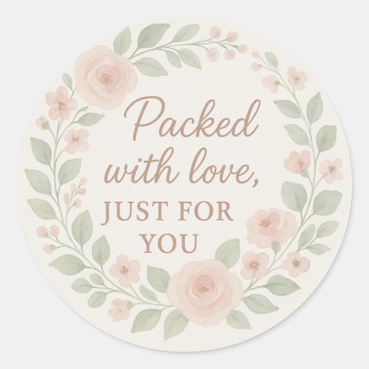 Met Liefde Verpakt Sticker – Bloemendecor Roze (Voorkant)