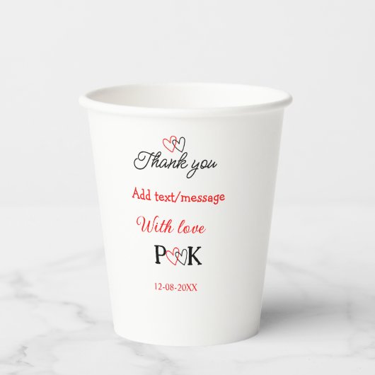 Met liefde voeg koppel naam letter toe dank je voe papieren bekers (Voorkant)