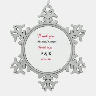 Met liefde voeg koppel naam letter toe dank je voe tin sneeuwvlok ornament
