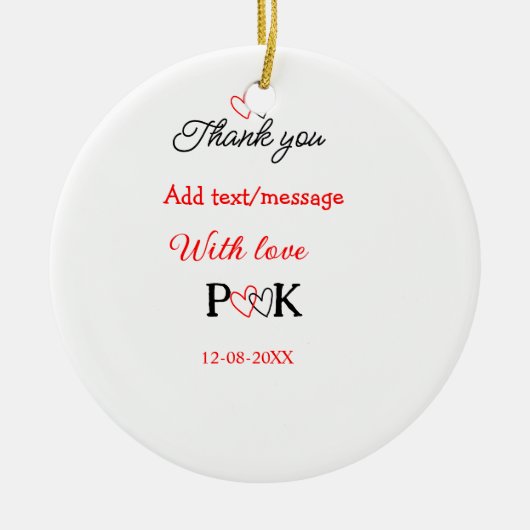 Met liefde voeg paar naam brief dank u toevoegen d keramisch ornament (Voorkant)