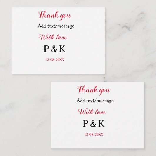 Met liefde voeg paar naam brief dank u toevoegen d notitiekaartje (Voorkant / Achterkant)