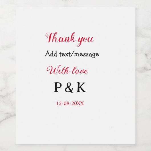 Met liefde voeg paar naam brief dank u toevoegen d wijn etiket (Enkel label)