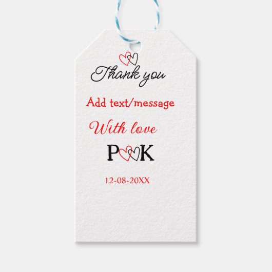 Met liefde voeg paar naam letter toe dank je voeg  cadeaulabel (Voorkant)