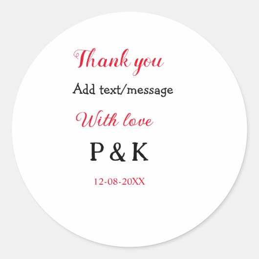 Met liefde voeg paar naam letter toe dank je voeg ronde sticker (Voorkant)