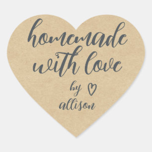 Met liefde zelfgemaakt gepersonaliseerd kraftpapie hart sticker
