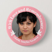Met liefdesroze twee witte duves foto-herinnering ronde button 7,6 cm (Voorkant)