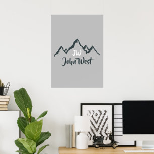 Met lijnen getekend berggebied personaliseerbaar m poster