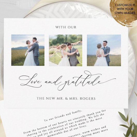 Met Love and Gratitude Elegant Wedding Photo Bedankkaart