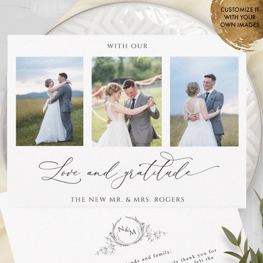 Met Love and Gratitude Photo Monogram Weddenschap Bedankkaart