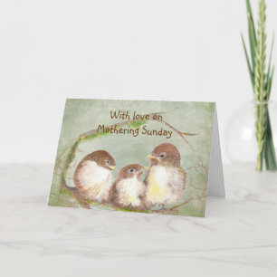 Met Love Mothering Sunday Sparrow Bird Family Kaart