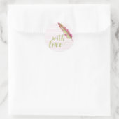 Met Love, Sage Script Typography Striped Sticker (Tas)