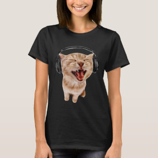 Met Meisjes Kat Koptelefoon Meme T-shirt