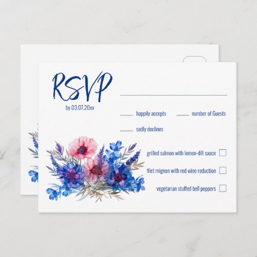 💍 met menu Korenbloemen & Lavendel RSVP briefkaar (Voorkant / Achterkant)