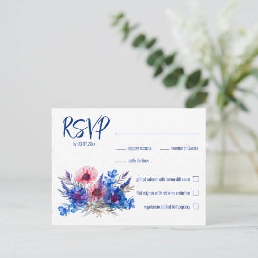 💍 met menu Korenbloemen & Lavendel RSVP briefkaar (Staand voorkant)
