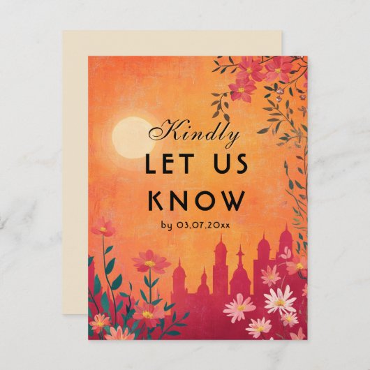 Met menukeuze Sunset Serenade Wedding RSVP Kaartje (Voorkant / Achterkant)