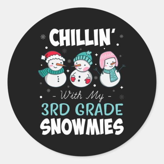 Met mijn 3e klas sneeuwmies leraar kerstcadeau ronde sticker (Voorkant)