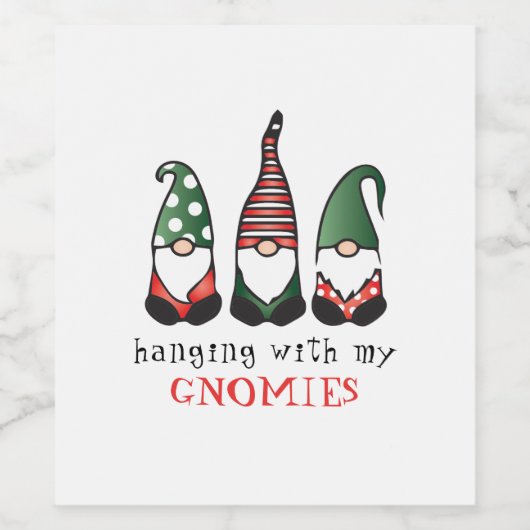 Met mijn Gnomen, grappig kerstGezegde Wijn Etiket (Enkel label)