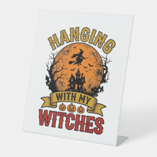Met mijn heksen Halloween Vintage T-shirt De Reclamebord Met Voetstuk