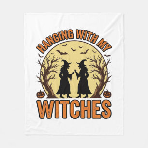 Met mijn heksen hangen Vintage Halloween-ontwerp_1 Fleece Deken