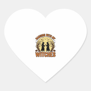 Met mijn heksen hangen Vintage Halloween-ontwerp_1 Hart Sticker