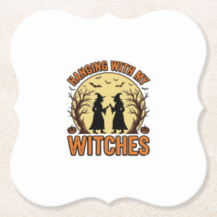 Met mijn heksen hangen Vintage Halloween-ontwerp_1 Kartonnen Onderzetters