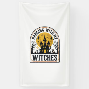 Met mijn heksen hangen Vintage Halloween-ontwerp_1 Spandoek