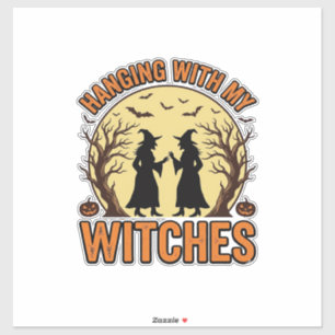 Met mijn heksen hangen Vintage Halloween-ontwerp_1 Sticker