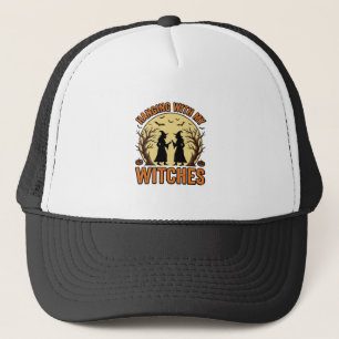 Met mijn heksen hangen Vintage Halloween-ontwerp_1 Trucker Pet