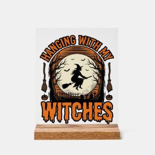 Met mijn heksen hangen Vintage Halloween T-shirt D Acryl Bord