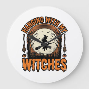 Met mijn heksen hangen Vintage Halloween T-shirt D Grote Klok
