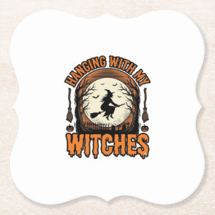 Met mijn heksen hangen Vintage Halloween T-shirt D Kartonnen Onderzetters