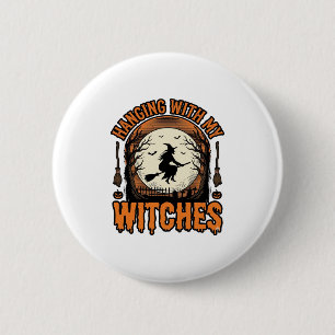 Met mijn heksen hangen Vintage Halloween T-shirt D Ronde Button 5,7 Cm