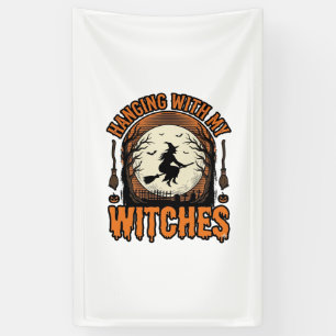 Met mijn heksen hangen Vintage Halloween T-shirt D Spandoek