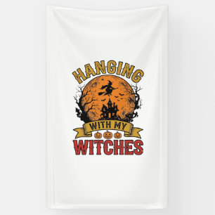 Met mijn heksen rondhangen Halloween Vintage T-shi Spandoek