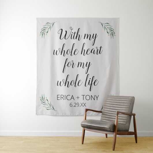 Met mijn hele Heart Wedding Greenery gepersonalise Wandkleed (In situ)