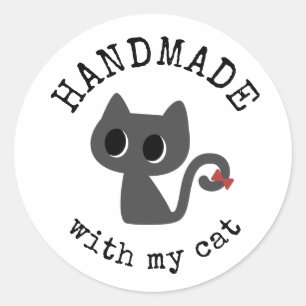 Met mijn kat gemaakt - Tekening van een zwarte kat Ronde Sticker