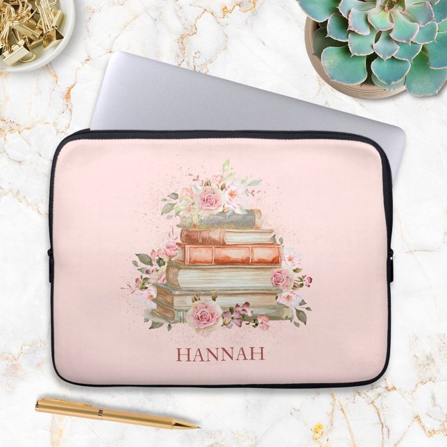 Met Monogram Boeken en Roze Rozen Laptop Sleeve (In situ)
