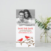 Met Monogram Geborduurde Liefdes Vogels Bewaar de Save The Date (Staand voorkant)